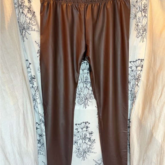 Old Navy Pants - Old Navy Faux Brown Leather Leggings with Elastic Waistband